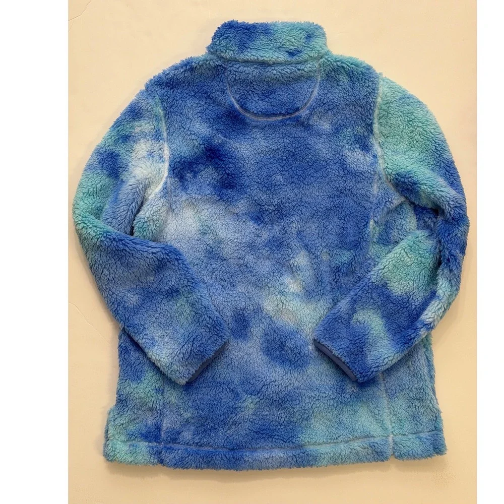 Puppie Love Blue Tie Dye Faux Fur Sherpa Fleece Quarter Zip Pullover Small